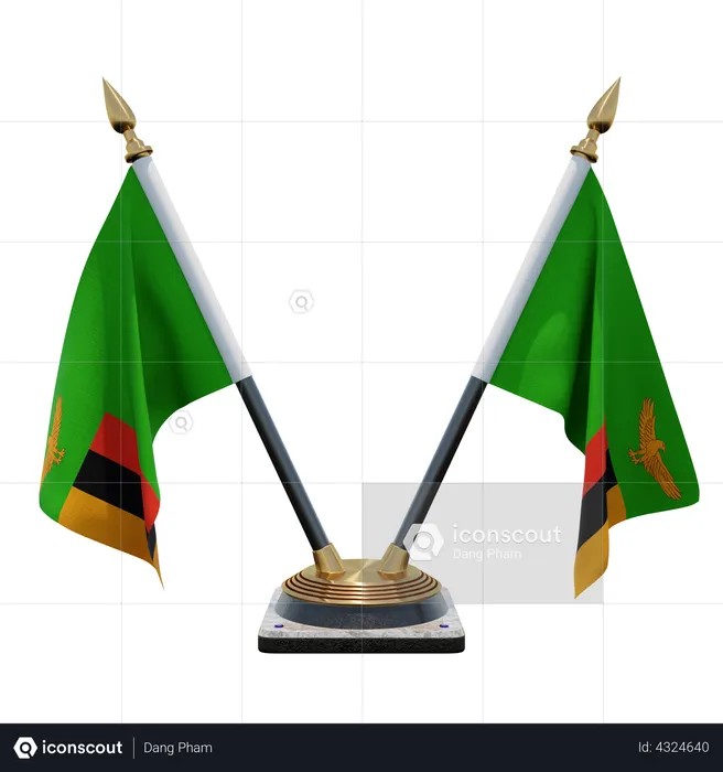 Zambia Double Desk Flag Stand Flag 3D Flag