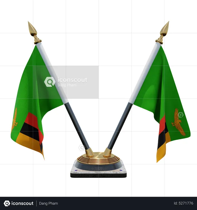 Zambia Double (V) Desk Flag Stand Flag 3D Icon