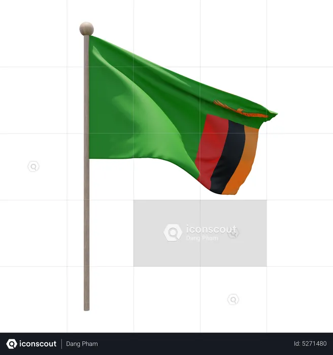 Zambia Flagpole Flag 3D Icon