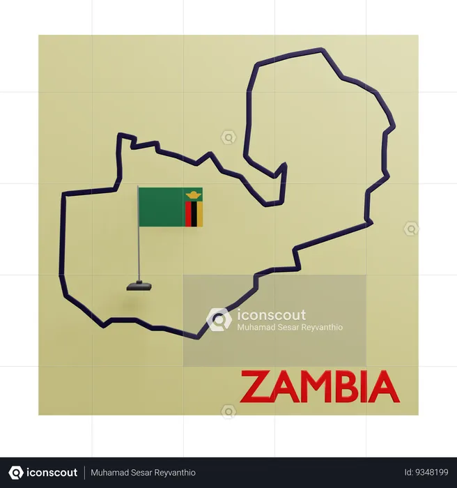 Zambia map Flag 3D Icon