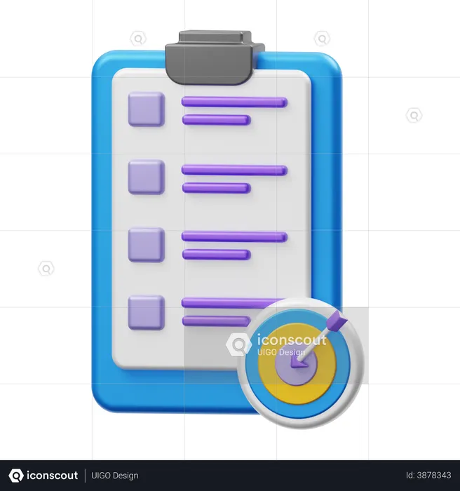 Ziel mit Aufgabenliste  3D Illustration