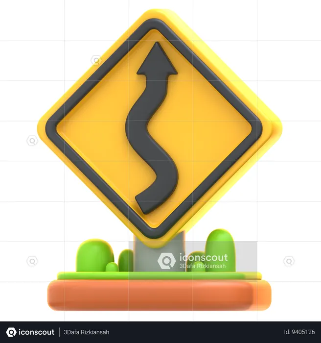 Zigzag Road Sign  3D Icon