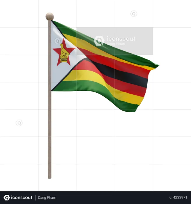 Zimbabwe Flag Pole  3D Flag