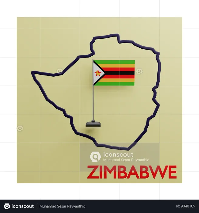 Zimbabwe map Flag 3D Icon