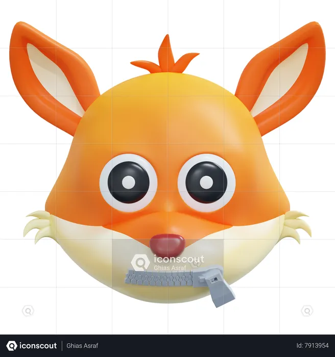 Zipped Mouth Fox Emoticon Emoji 3D Icon