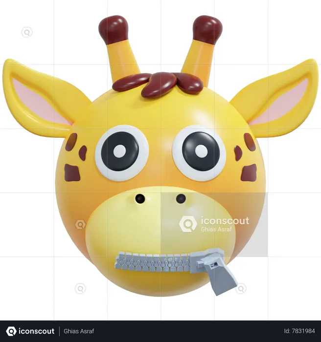 Zipped Mouth Giraffe Emoticon Emoji 3D Icon