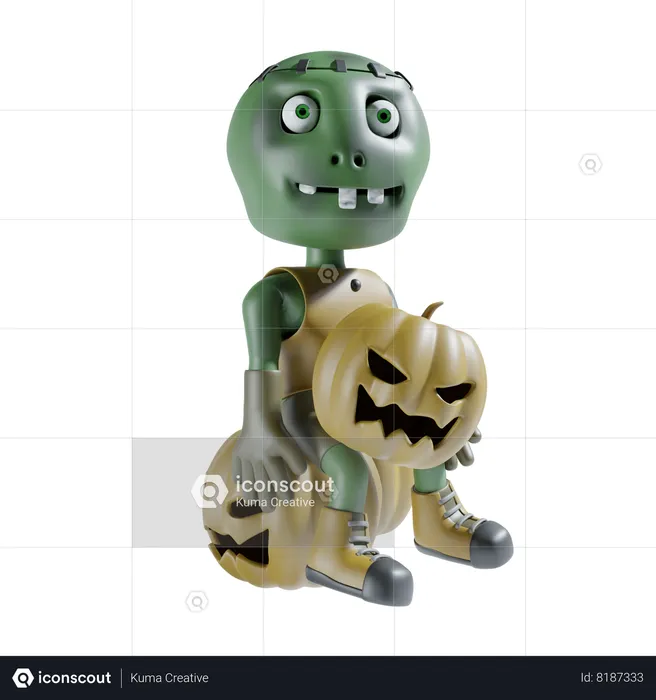 Zombie and pumpkin  3D Icon