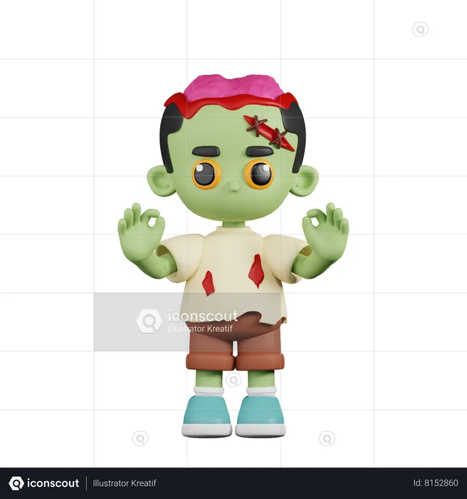 Zombie Giving Ok Hand Gesture  3D Illustration