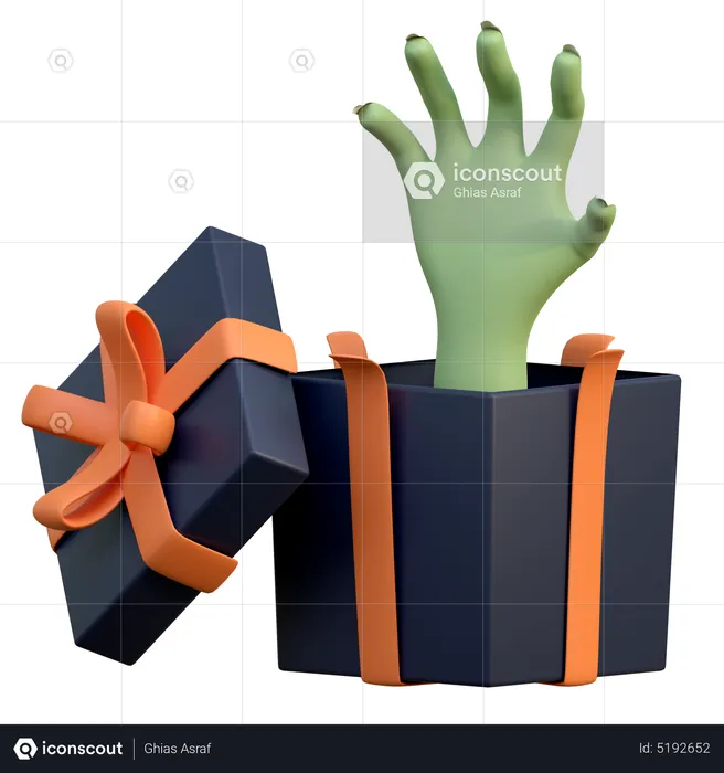 Zombie Hand Rising From Giftbox  3D Icon