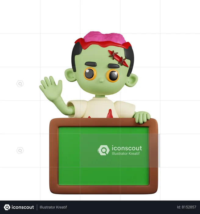 Zombie Pointed With A White Board  3D Illustration