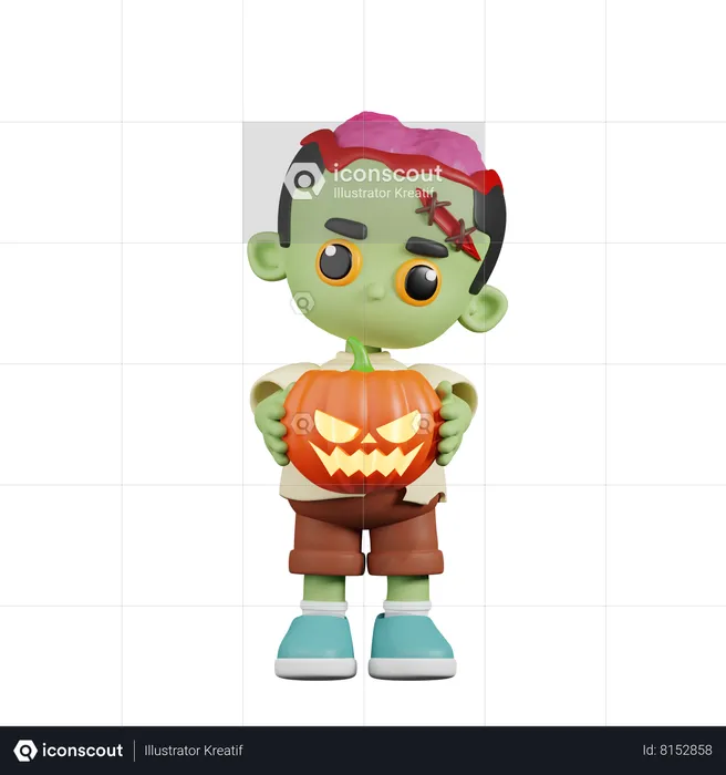 Zombie sosteniendo calabaza de halloween  3D Illustration