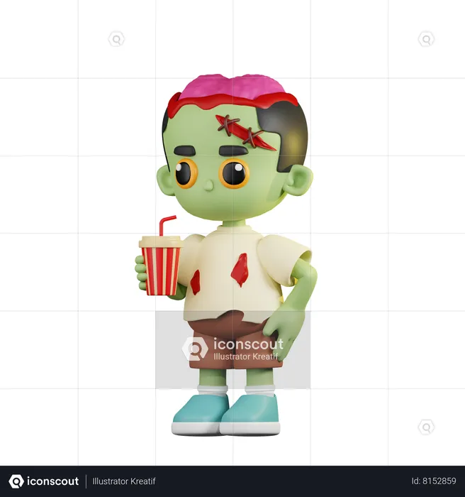 Zumbi com um copo de refrigerante  3D Illustration