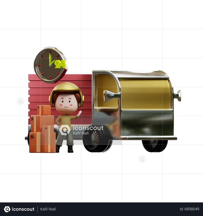 Zusteller mit Lieferwagen  3D Illustration