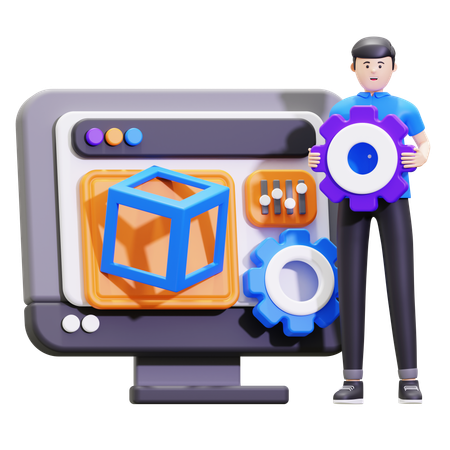 남자가 소프트웨어 설치를 하고 있습니다  3D Icon