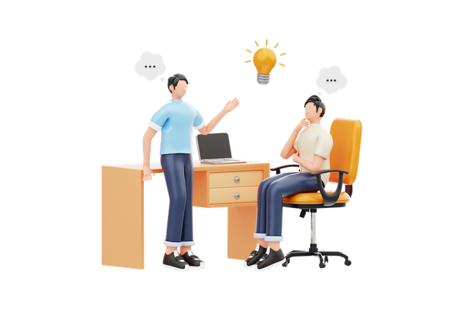 브레인스토밍을 하는 동료와 함께 있는 남자  3D Icon