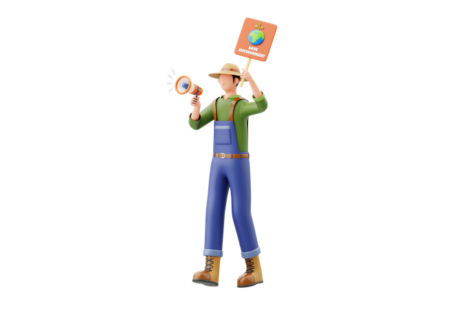 환경 캠페인을 하는 남자  3D Icon