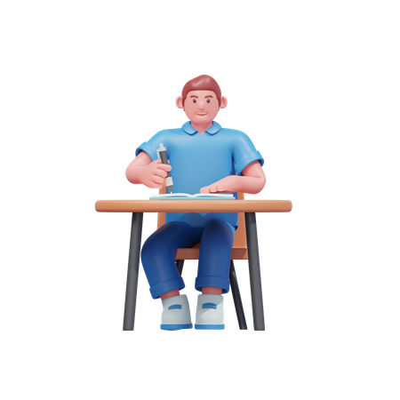 책상에서의 학생 글쓰기  3D Icon