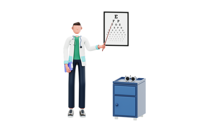 視力検査をする眼科医  3D Icon