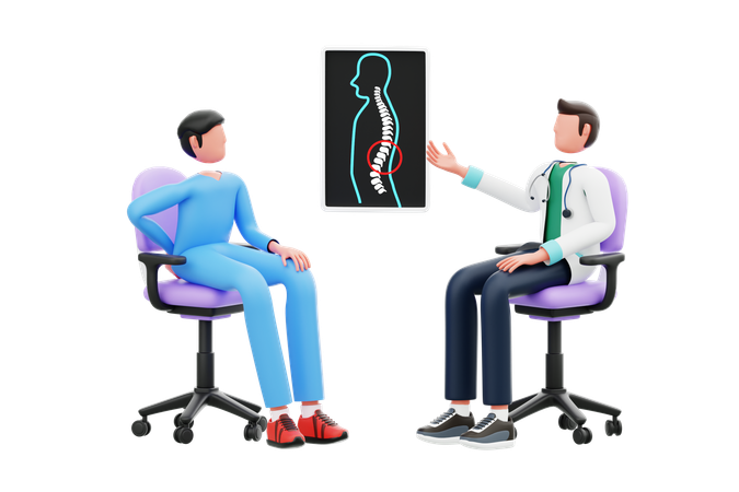腰痛に苦しむ患者に整形外科治療を施す医師  3D Icon