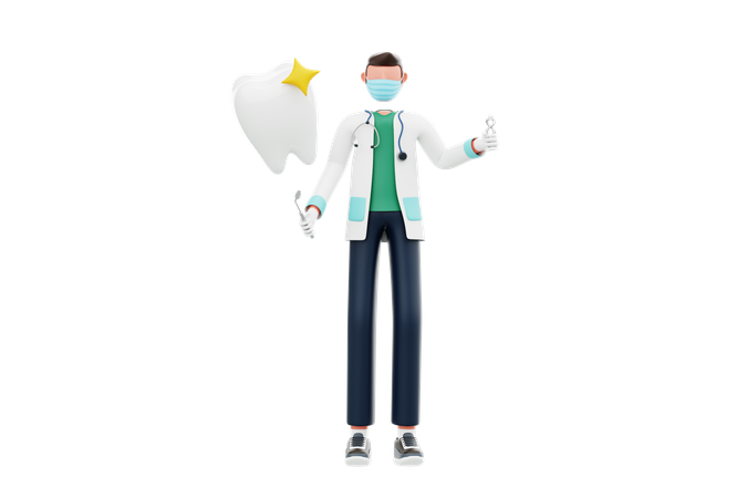 歯の検査をしている歯科医  3D Icon