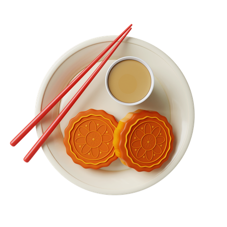 月餅とお茶  3D Icon