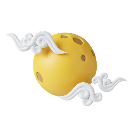 雲のある月  3D Icon