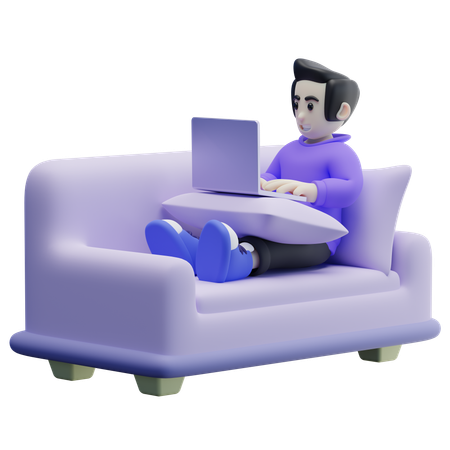 소파에 앉아서 재택근무하는 남성 직원  3D Icon