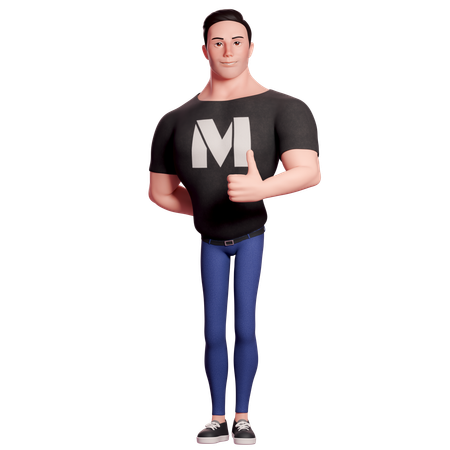 左手で親指を立てる男性のイラスト  3D Icon