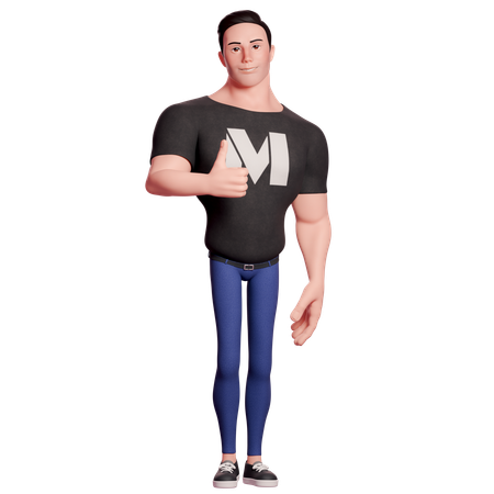 右手で親指を立てる男性のイラスト  3D Icon
