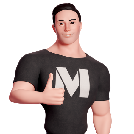 右手で親指を立てる男性のイラスト  3D Icon