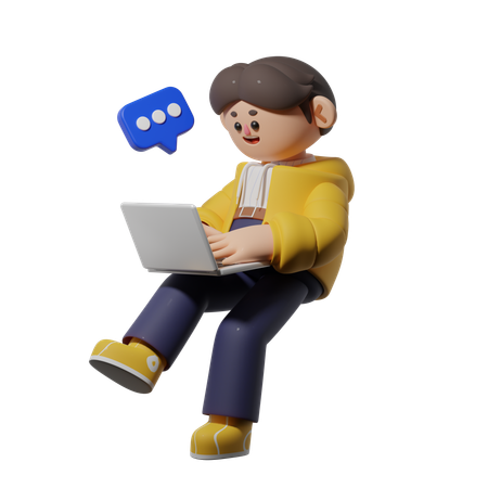 ノートパソコンで作業中  3D Icon