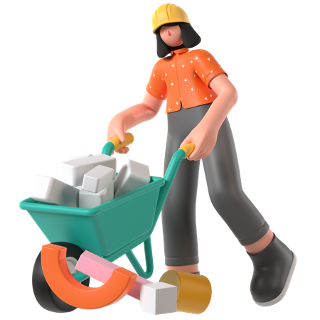 手押し車を持つエンジニア  3D Icon