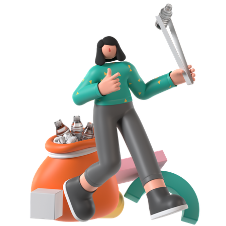 ゴミを拾う女性  3D Icon