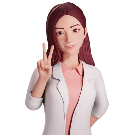 右手で平和のジェスチャーをしている女性医師  3D Icon