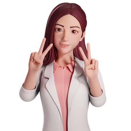 両手で平和のジェスチャーをしている女性医師  3D Icon
