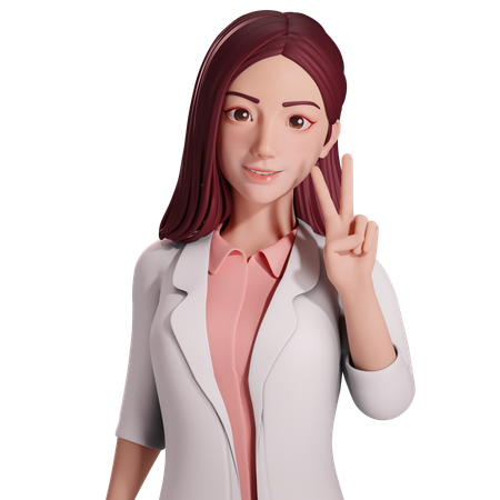 左手で平和のジェスチャーをしている女性医師  3D Icon