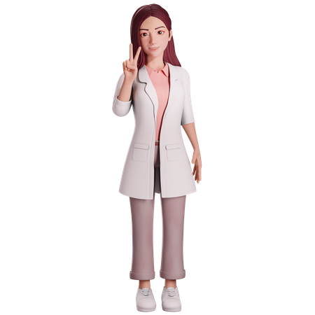 右手で平和のジェスチャーをしている女性医師  3D Icon