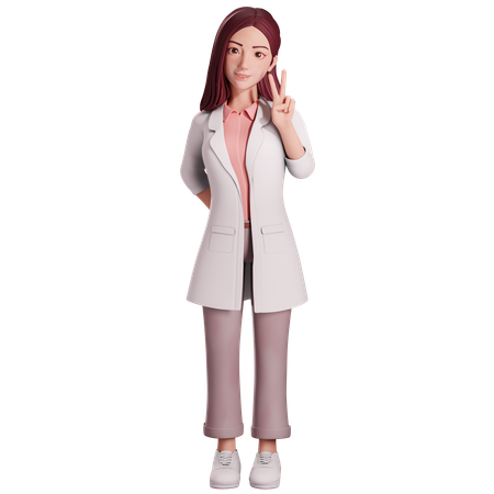 左手で平和のジェスチャーをしている女性医師  3D Icon