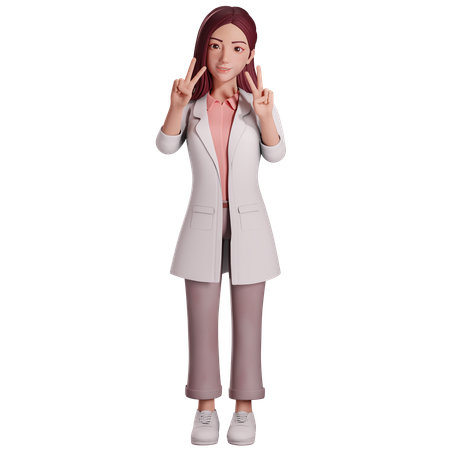両手で平和のジェスチャーをしている女性医師  3D Icon