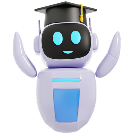 卒業帽をかぶったスマートロボット  3D Icon