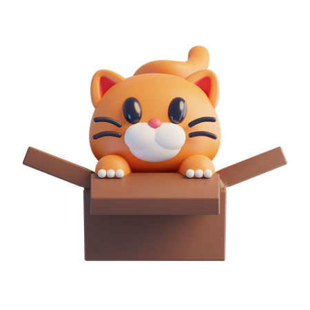箱の中に座っている猫  3D Icon