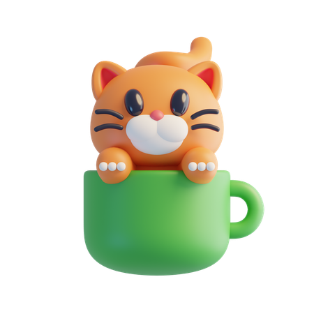 カップに座る猫  3D Icon