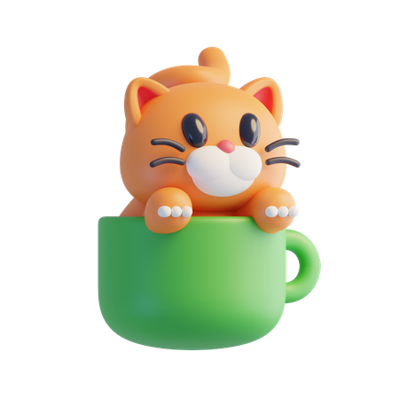 カップに座る猫  3D Icon