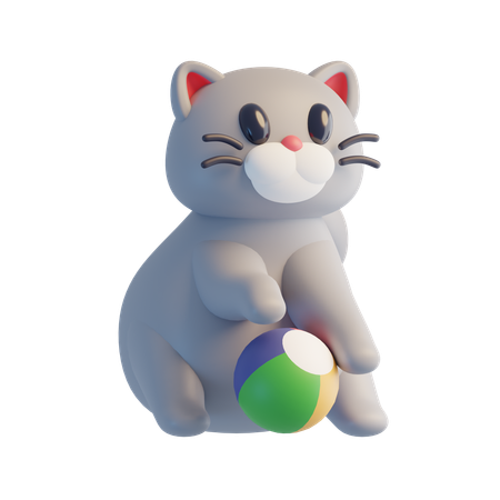 ボールで遊ぶ猫  3D Icon