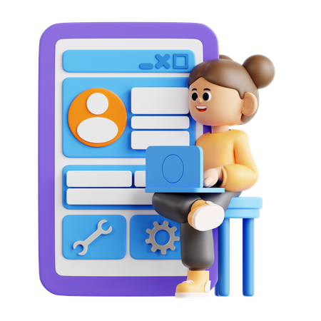 노트북에서 작업하는 모바일 앱 프로그래머  3D Icon