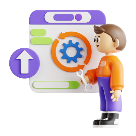 웹 소프트웨어 업데이트 작업 중인 남자  3D Icon