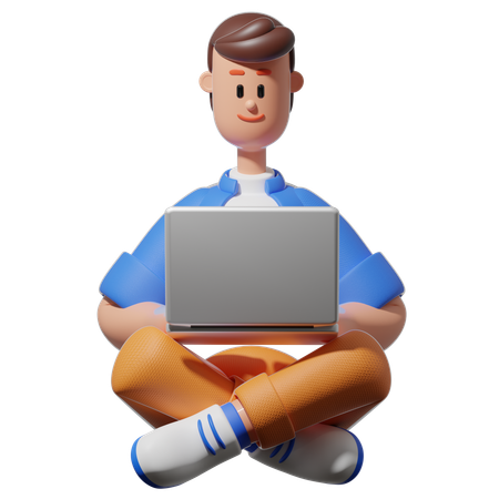 ノートパソコンでタイピングする男性キャラクター  3D Icon
