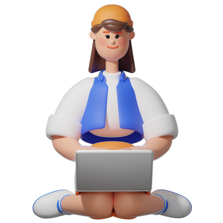 ノートパソコンで入力する女性  3D Icon