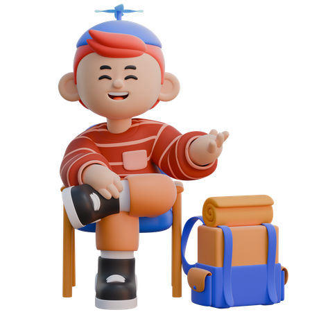 椅子に座っている男の子  3D Icon