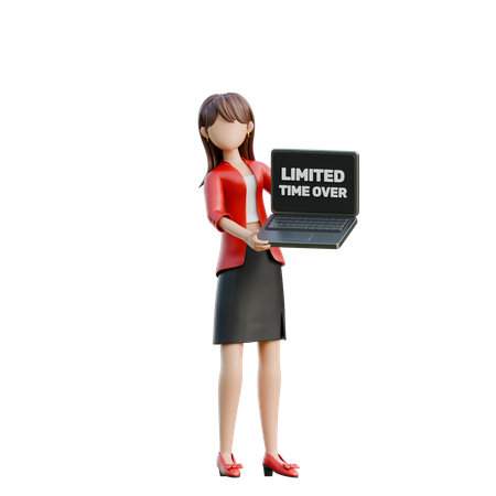 기간 한정 특가가 화면에 깜빡거리는 노트북을 든 소녀  3D Icon